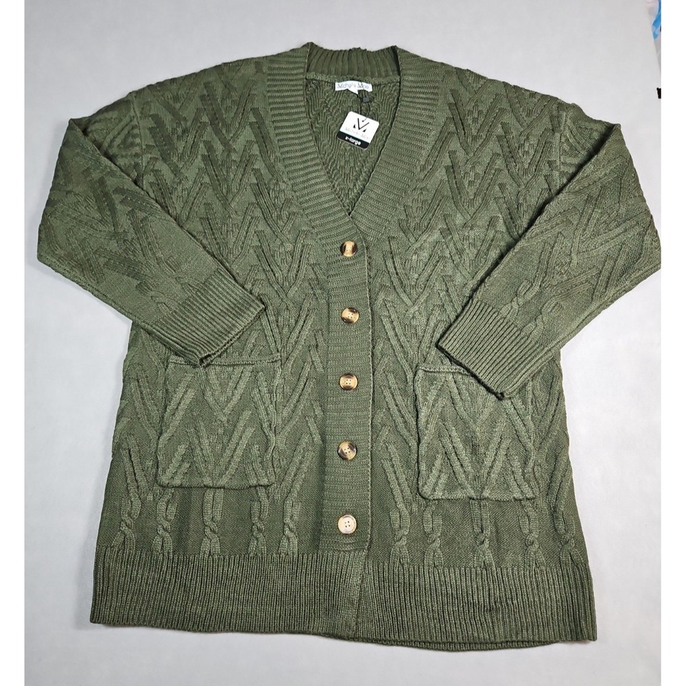 Michelle Mae Womens Green Cable Knit Button Front Cardigan Sweater Size XL NWT